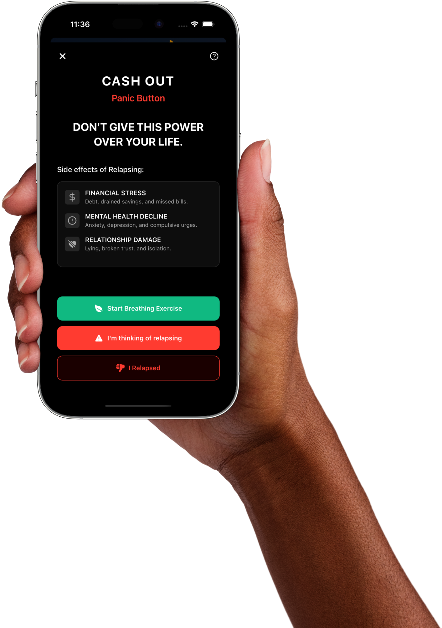 Panic Button - CASH OUT app screen